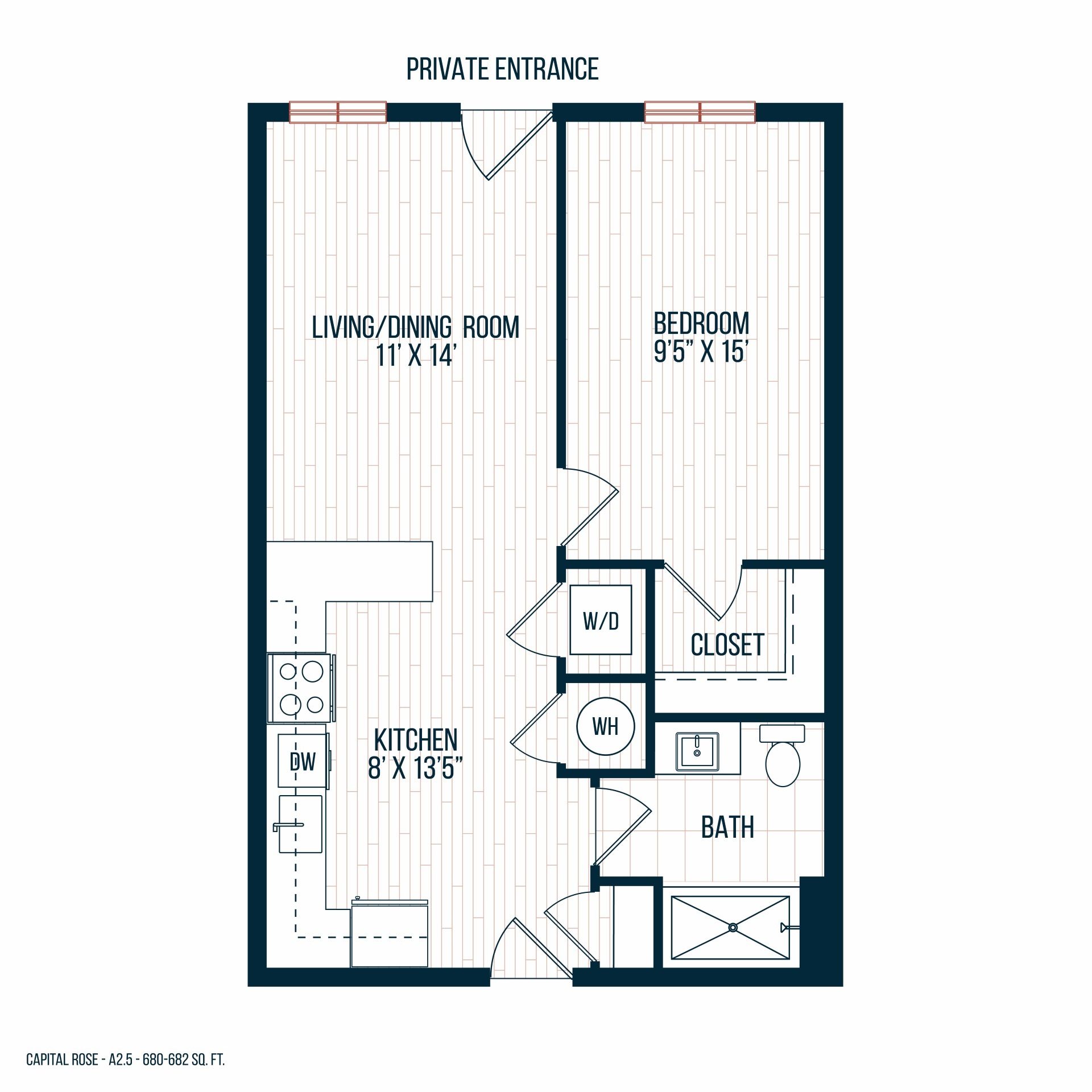 Capitol Rose Luxury Apartments in Washington, DC A2 D Floor Plan